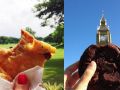 empeh revestido em farinha e aafro, em seguida, frito, em Jacarta, na Indonsia; Cookies de chocolate no Big Ben, em Londres.
