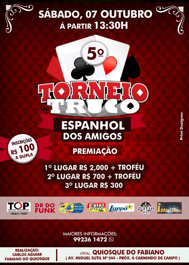 Torneio de truco espanhol acontece neste sbado e tem prmios de at R$2 mil