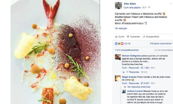 Os comentrios nesta foto postada pelo chef Alex Atala so perfeitos para quem tem fome de zoeira