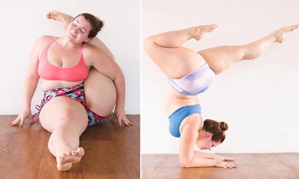 Mulher de 100 kg faz poses de yoga impressionantes e relata como isso melhorou sua autoestima