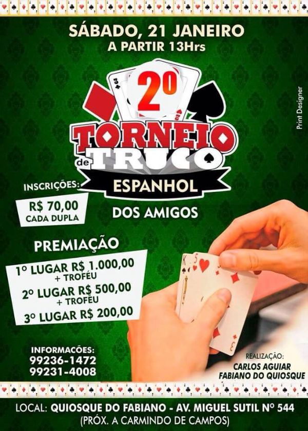 Com prmios de at mil reais, torneio de truco acontece em janeiro em Cuiab