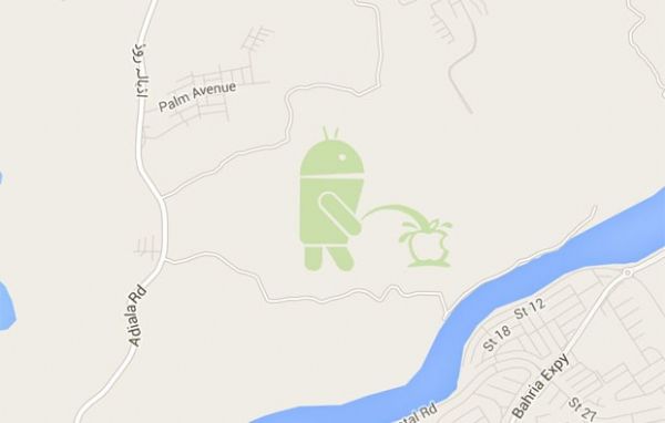 Google Maps mostra rob 'Android' urinando em logotipo da rival Apple