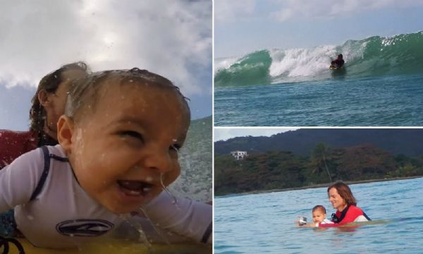 Vdeo mostra pai levando seu beb de 9 meses para surfar e faz sucesso na web