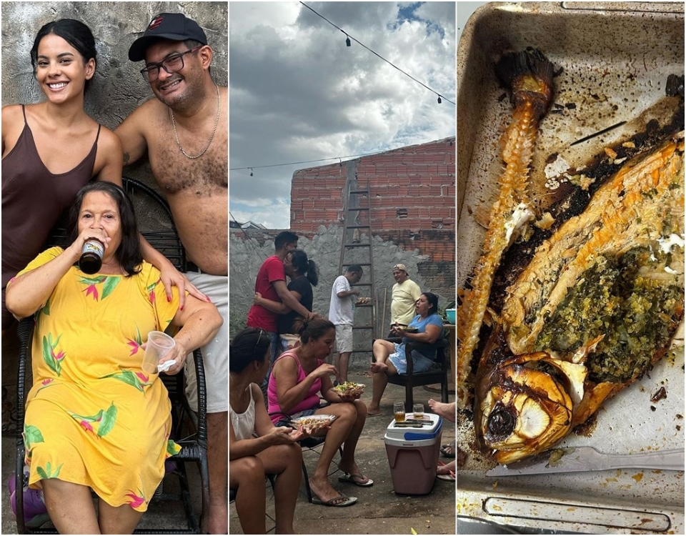 Peixe assado, calor e fotos com a famlia: Bella Campos faz publicao especial sobre Cuiab