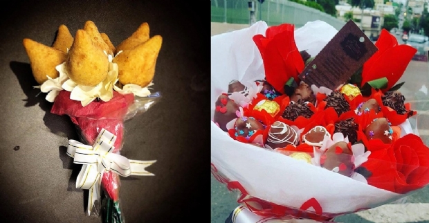 Empreendedores de Cuiab criam buqus de coxinha e de morango com chocolate para o Dia dos Namorados