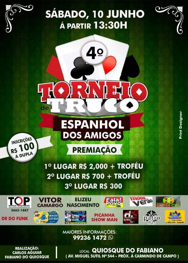 Torneio de truco espanhol acontece neste sbado e ter prmios de at R$2 mil