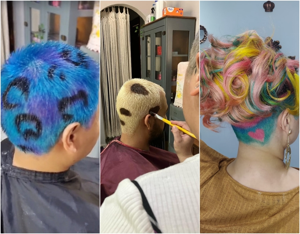 'Print hair': cabeleireira de Cuiab une arte e cabelo raspado com tendncia de coloridos