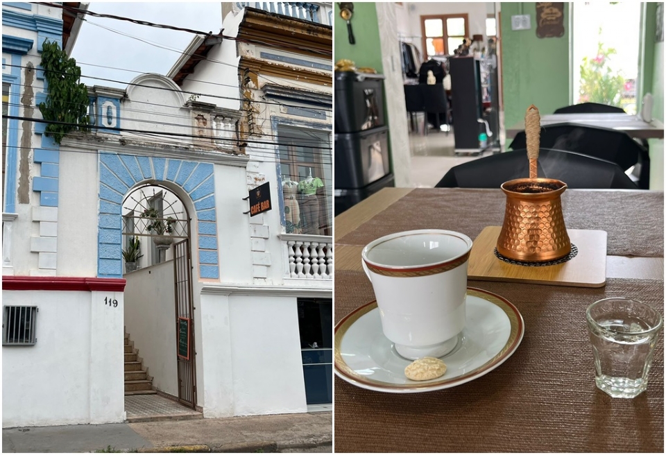 Caf turco  servido em nova cafeteria em casaro histrico de Cuiab que une arte regional e brech