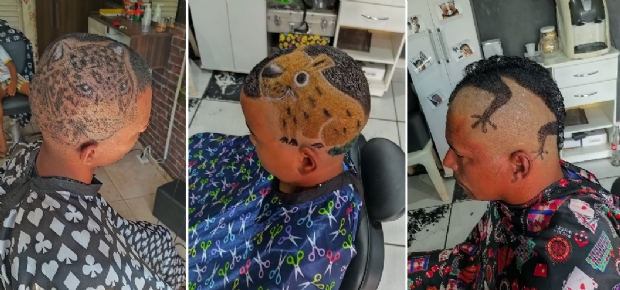 Cabeleireiro de MT viraliza após desenhar iguana, capivara e onça-pintada no cabelo de clientes