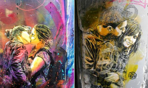 Artista de rua homenageia o amor criando srie de murais com casais se beijando