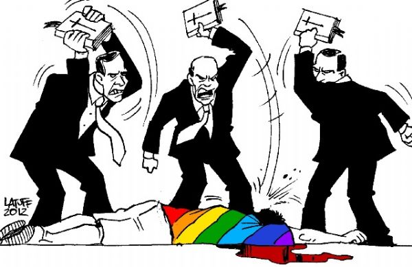 Charge de Latuff sobre a intolerncia religiosa quanto  diversidade de gnero