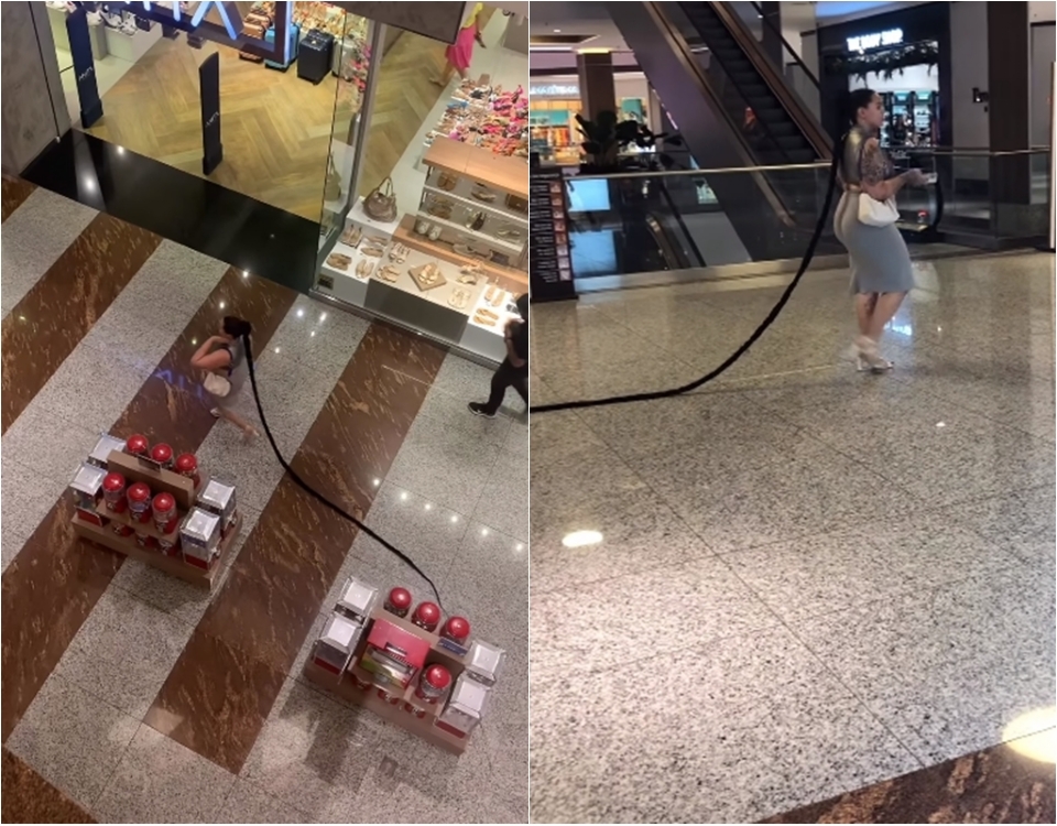 Cuiabana passeia no Shopping Estao com trana de 1,5 m e viraliza no Tik Tok