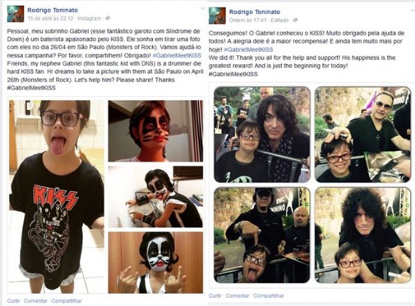 Fantico por Kiss aos 11 anos, menino com Down realiza sonho aps campanha