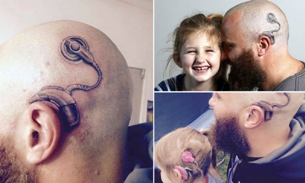Pai faz tatuagem de aparelho auditivo igual ao da filha para que ela no se sinta diferente