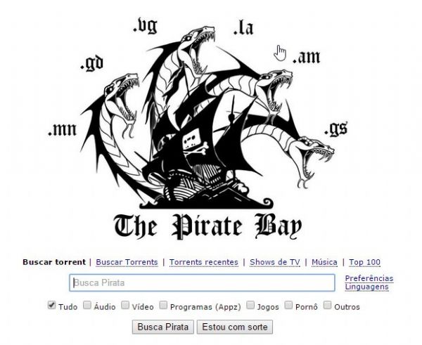 Pgina principal do 'The Pirate Bay' tem hidra, criatura da mitologia grega, para ilustrar os novos endereos.
