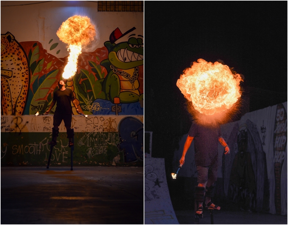 Com diesel e tochas em chamas, cuiabano se dedica  tcnica circense de cuspir fogo:  uma adrenalina